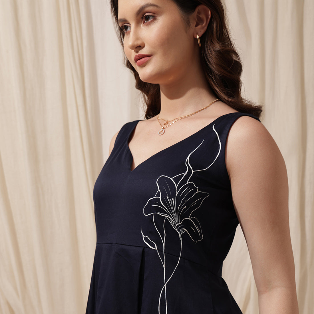 Keira- Hand Painted Navy Dress