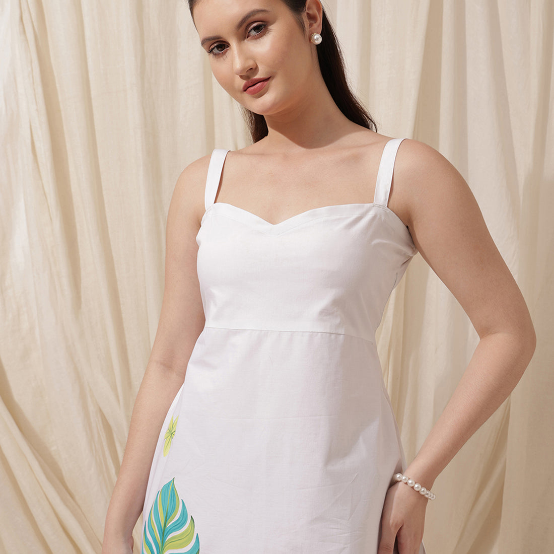 Tropical Breeze- Hand-Painted white summer dress