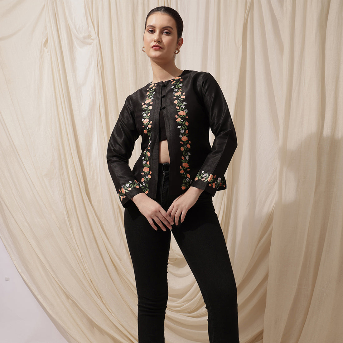 Black Rose- Hand-Painted Coat