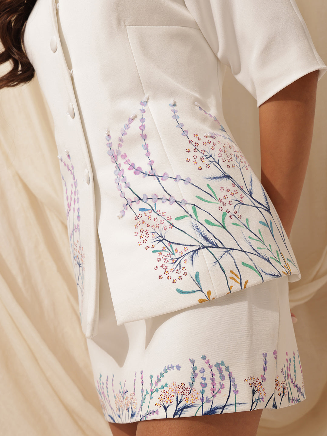 Bagh Coord- Set - Hand-painted Top/blazer with delicate pearl work along with wide legged pants